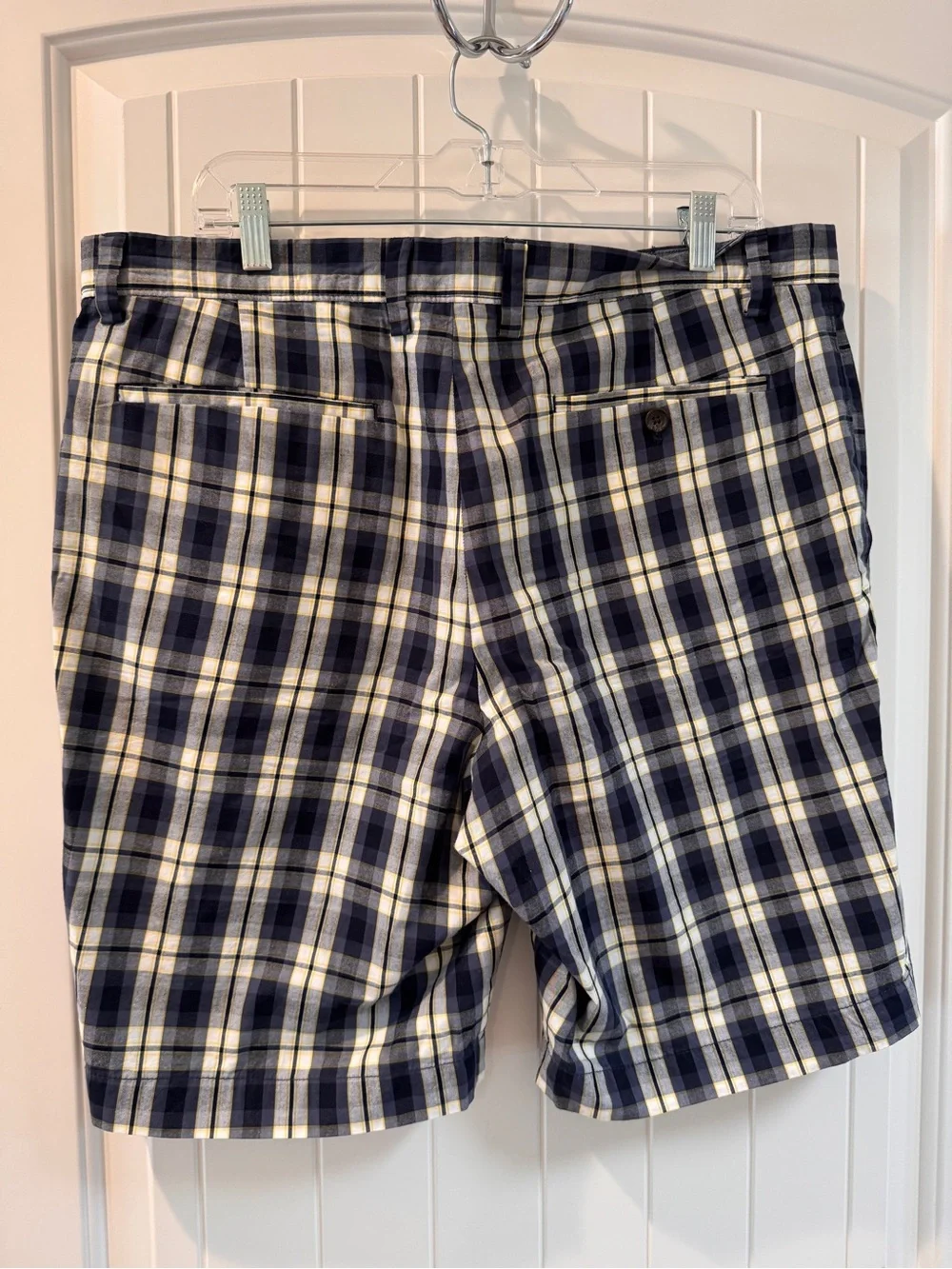 Banana Republic Navy and White Plaid Flat-Front Shorts